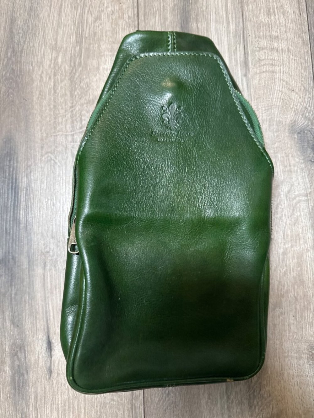 Florence Moon Green Leather Backpack Purse With Plaid Lining & Multiple Compartm